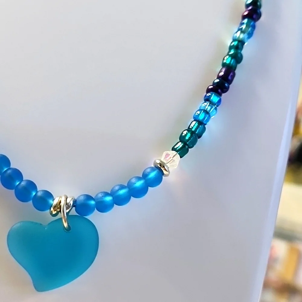 Turquoise Blue Heart Pendant Necklace with Silver Accents!
